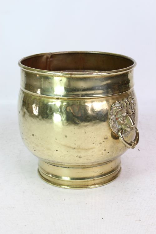 Brass Log Bin with Lion Mask Handles