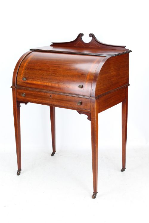 Edwardian Mahogany Cylinder Top Bureau Writing Desk