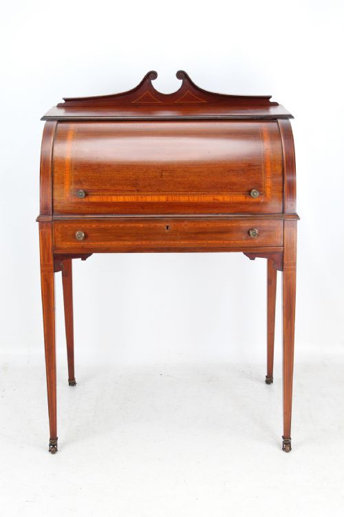 fig 1. Edwardian Mahogany Cylinder Top Bureau Writing Desk