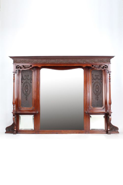 Large Victorian Carved Mahogany Overmantle Mirror
