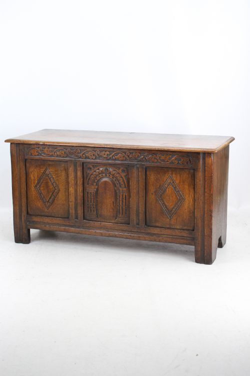 Small Carved Oak Coffer Blanket Chest