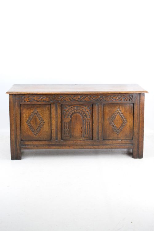 fig 1. Small Carved Oak Coffer Blanket Chest
