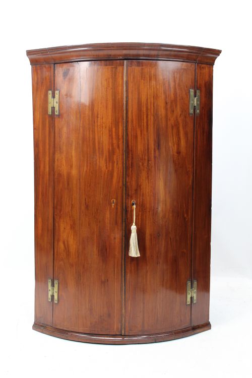 Georgian Mahogany & Inlaid Bow Front Corner Cupboard