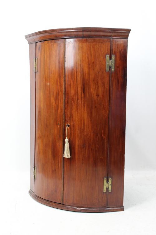 fig 1. Georgian Mahogany & Inlaid Bow Front Corner Cupboard