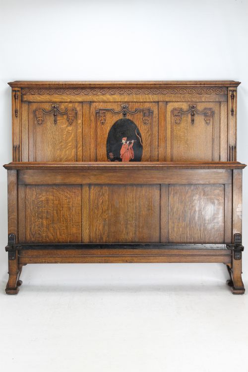 fig 2. Antique Edwardian Oak Chinoiserie Double Bed