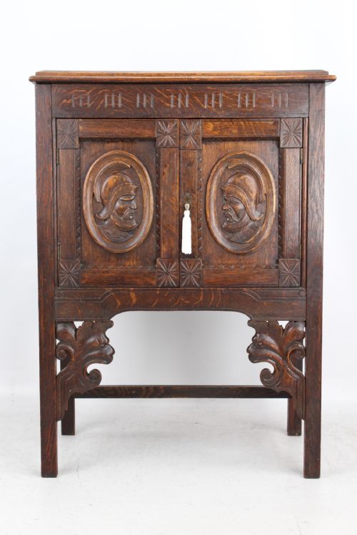 Small Antique Victorian Carved Oak Cupboard
