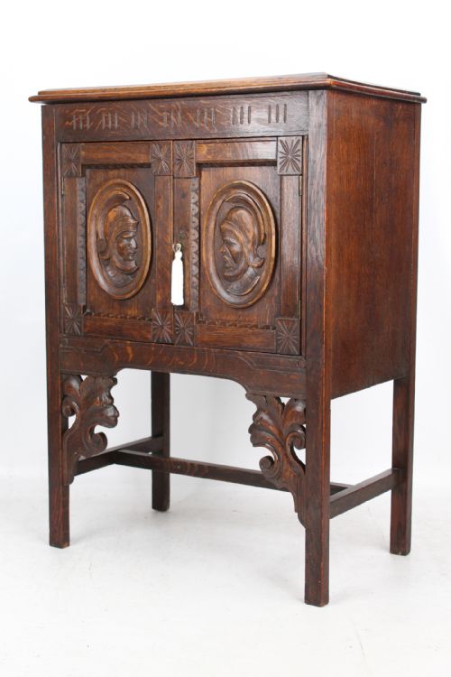 fig 1. Small Antique Victorian Carved Oak Cupboard