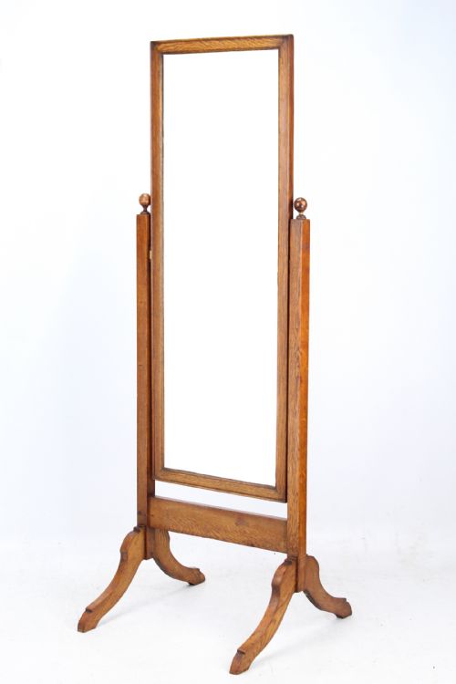 Edwardian Oak Cheval Mirror