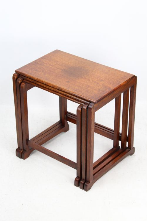 Small Art Deco Nest of 3 Oak Coffee Tables