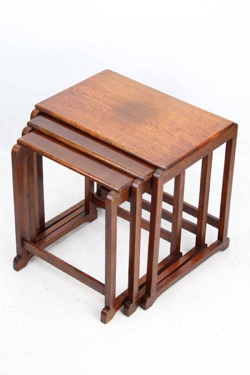 fig 1. Small Art Deco Nest of 3 Oak Coffee Tables