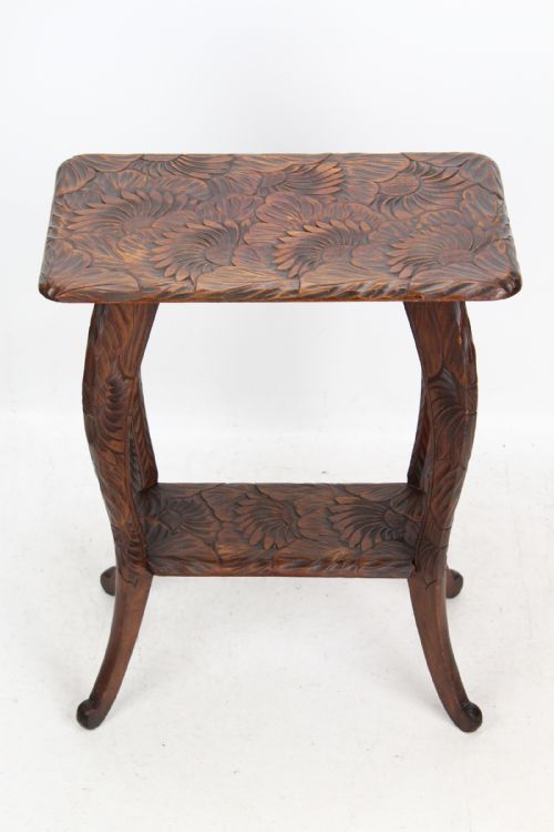 fig 1. Antique Liberty & Co Carved Japanese Side Table