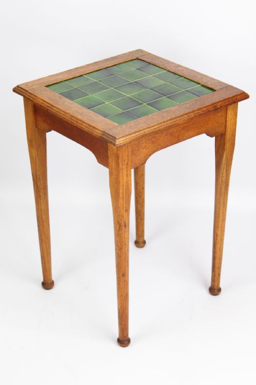 Edwardian Arts & Crafts Oak Tile Top Side Table