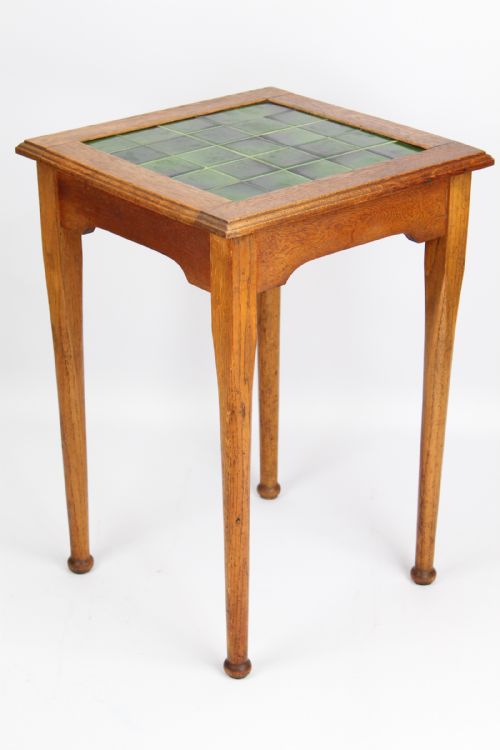 fig 1. Edwardian Arts & Crafts Oak Tile Top Side Table