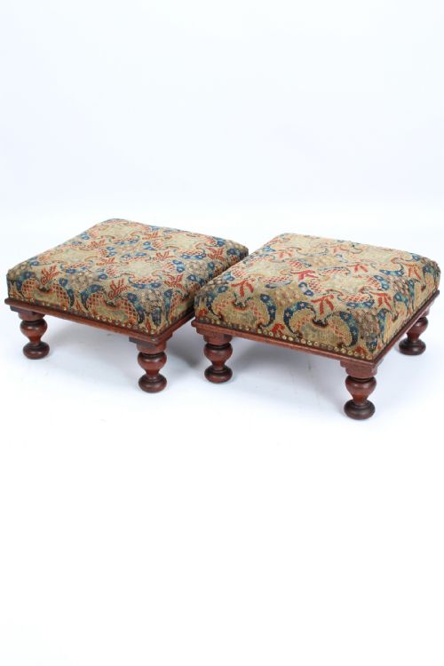 Pair Victorian Mahogany Campaign Footstools Foot Stools