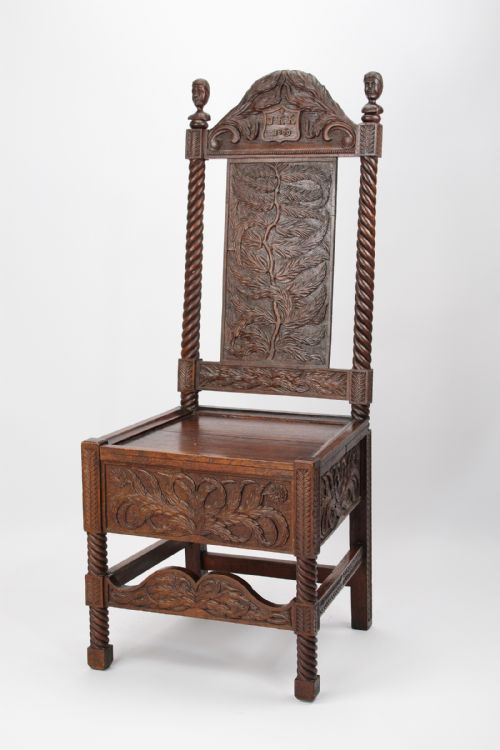 Victorian Gothic Carved Oak Chair Dated 1869