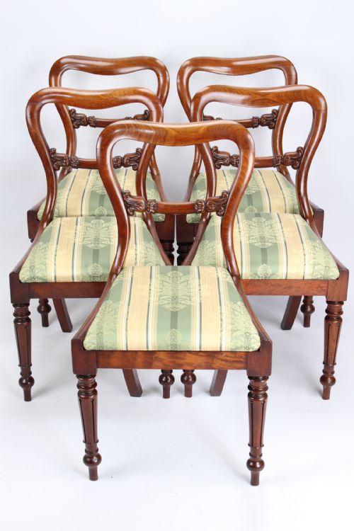 Set 5 Antique Victorian Mahogany Balloon Back Dining Chairs