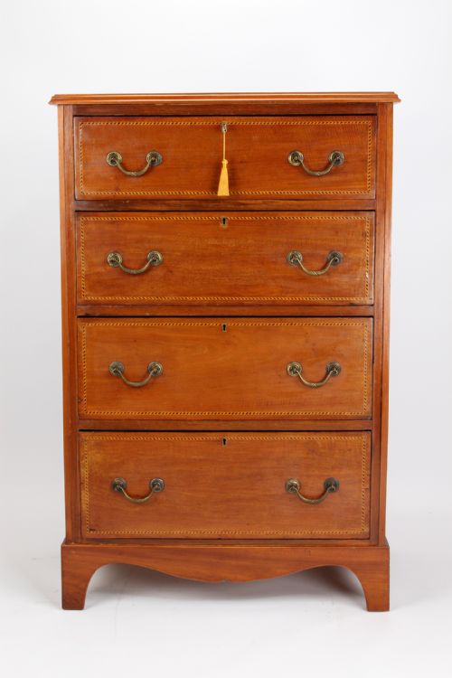 Tall Edwardian Mahogany & Inlaid Chest of Drawers