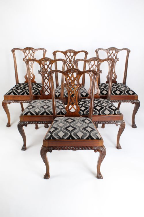 Set 6 Antique Edwardian Mahogany Chippendale Dining Chairs