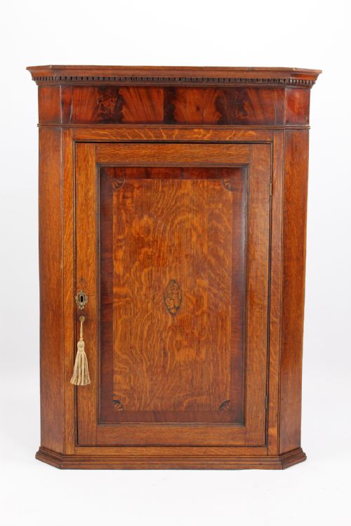 Georgian Oak Corner Cupboard with Britannia Inlay