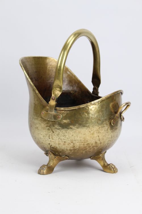 Brass Helmet Coal Scuttle on Lions Paw Feet