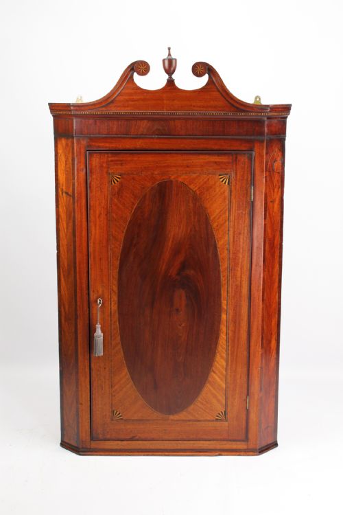 Antique Georgian Mahogany & Inlaid Corner Cupboard