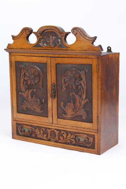 Victorian Carved Oak Hanging Cupboard or Bathroom Cabinet