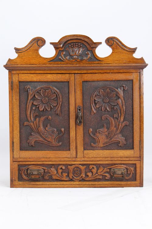 fig 1. Victorian Carved Oak Hanging Cupboard or Bathroom Cabinet