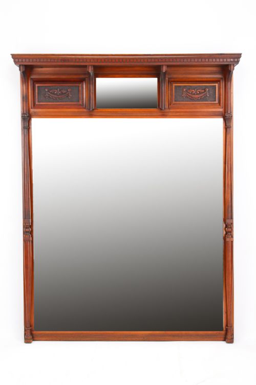 Large Victorian Walnut Overmantle Mirror