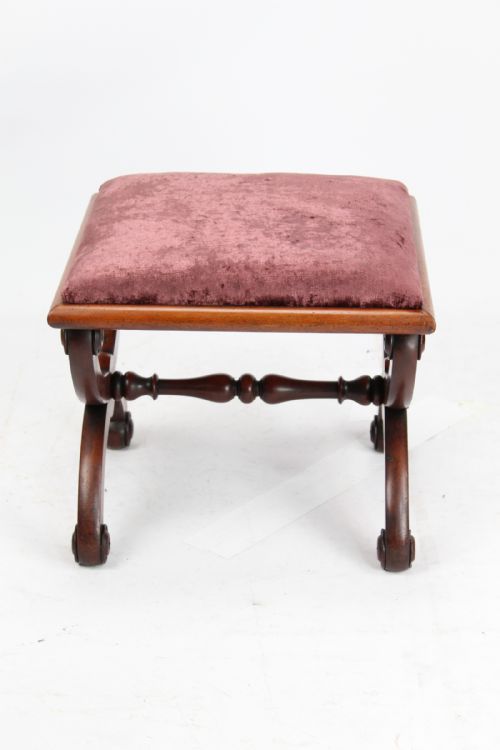 fig 1. Antique Victorian Mahogany X-Frame Stool