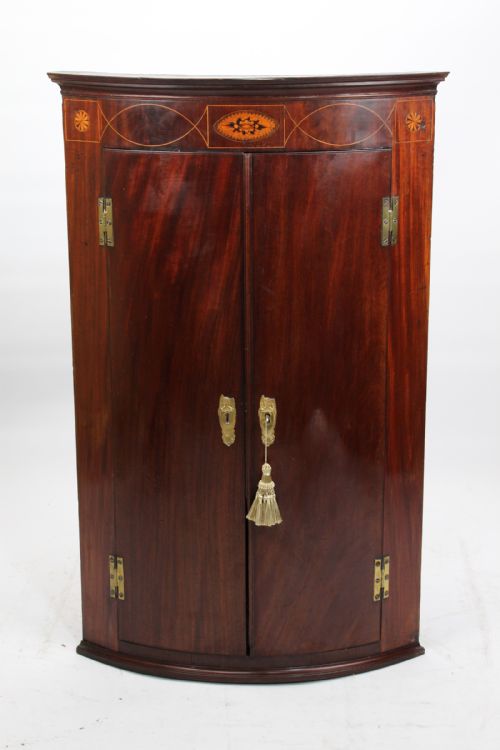 Georgian Mahogany Bow Front Corner Cupboard