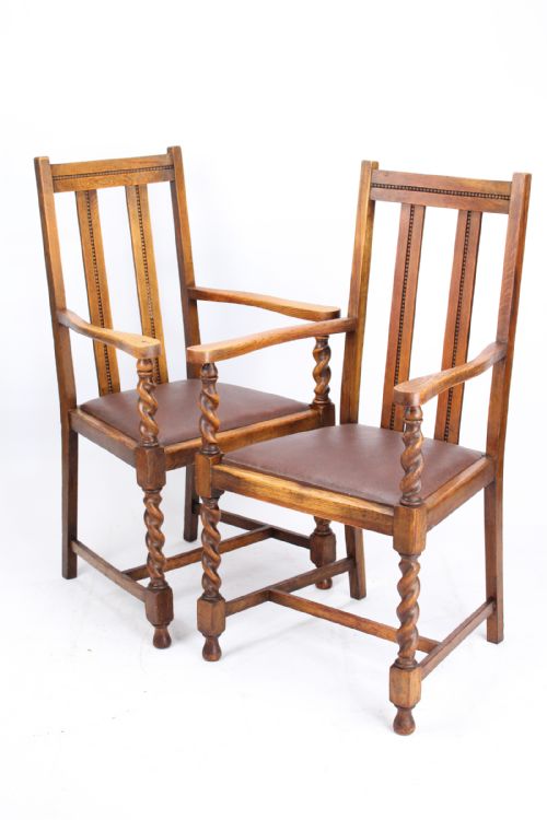 Pair of Edwardian Oak Carver Chairs