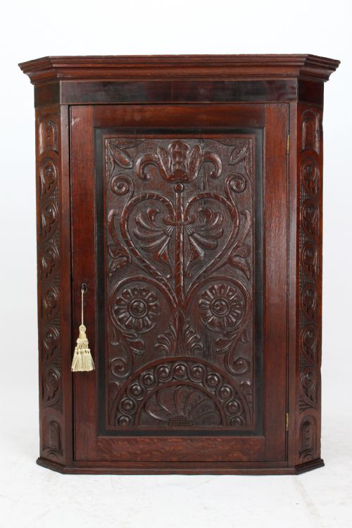 Victorian Gothic Revival Oak Corner Cupboard