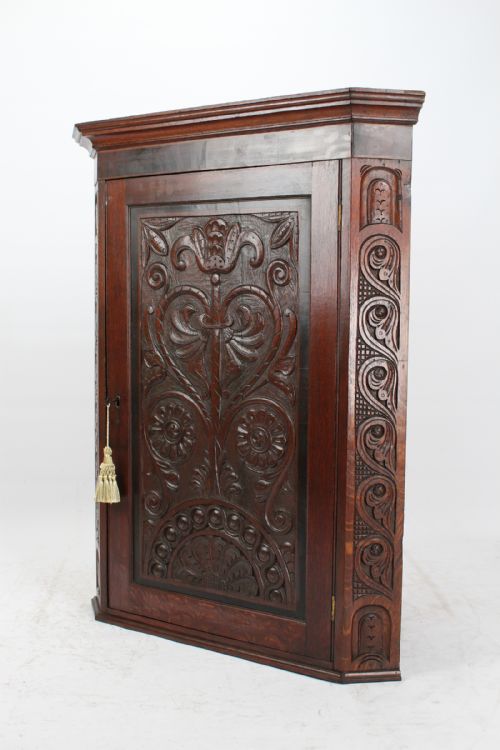 fig 1. Victorian Gothic Revival Oak Corner Cupboard