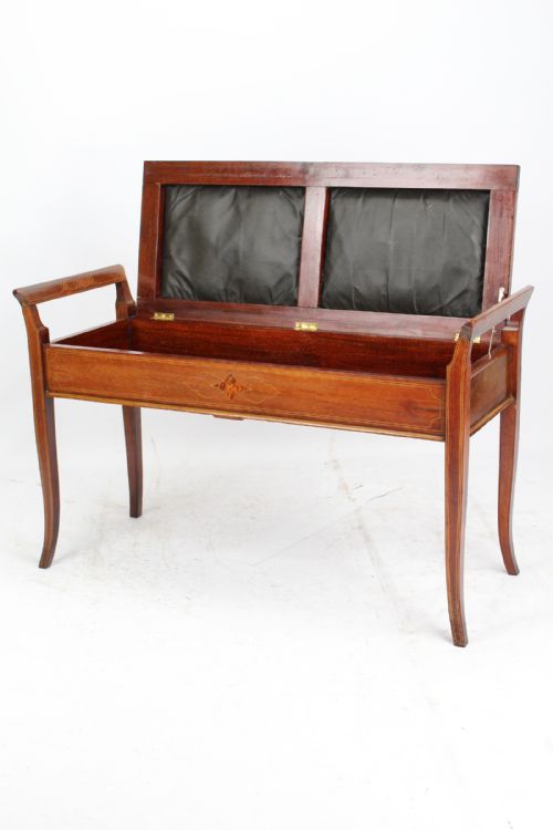 fig 1. Edwardian Mahogany Inlaid Duet Piano Stool