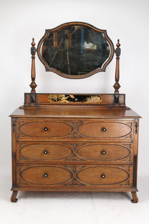 Oak Chinoiserie Dressing Chest of Drawers