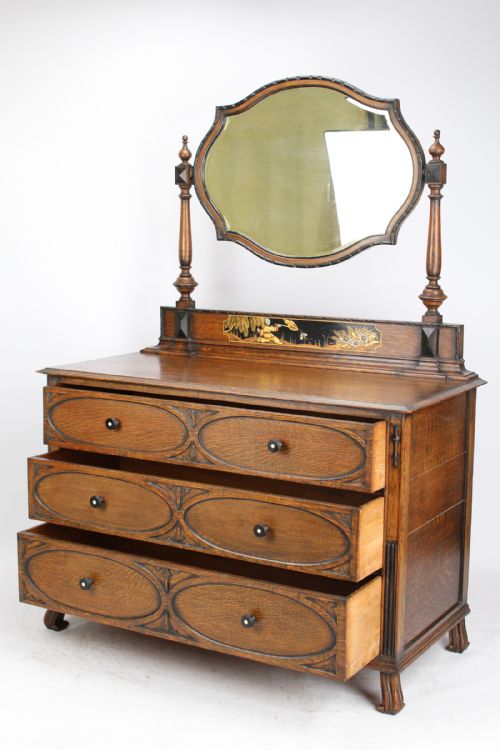 fig 1. Oak Chinoiserie Dressing Chest Of Drawers