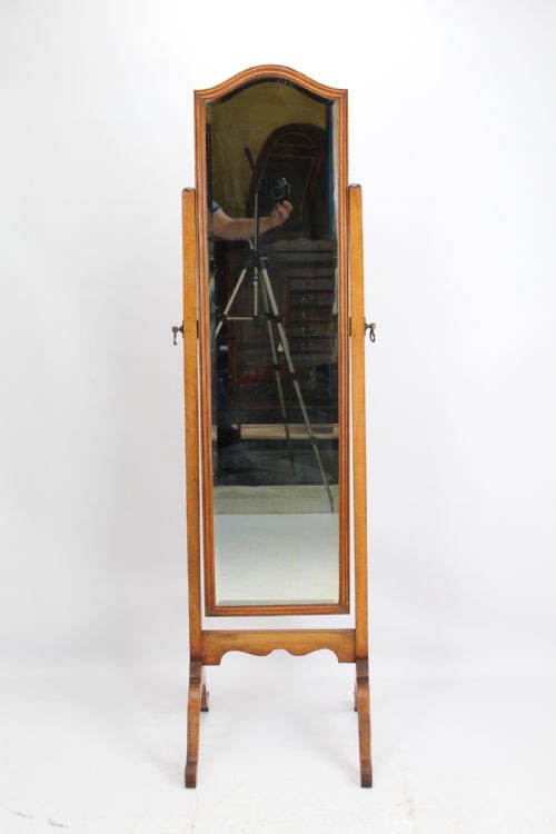 fig 1. Antique Edwardian Oak Cheval Mirror