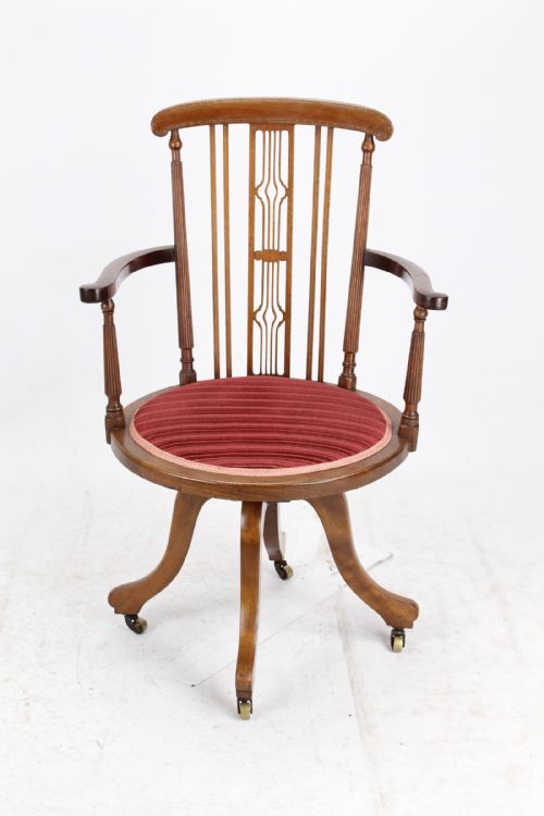 Edwardian Mahogany & Inlaid Swivel Desk Chair