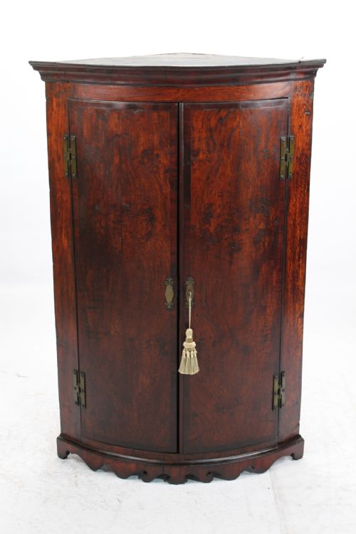 Georgian Oak Bow Front Corner Cupboard