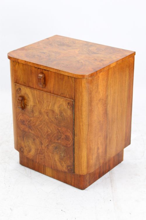 Small Art Deco Walnut Bedside Cabinet Night Table