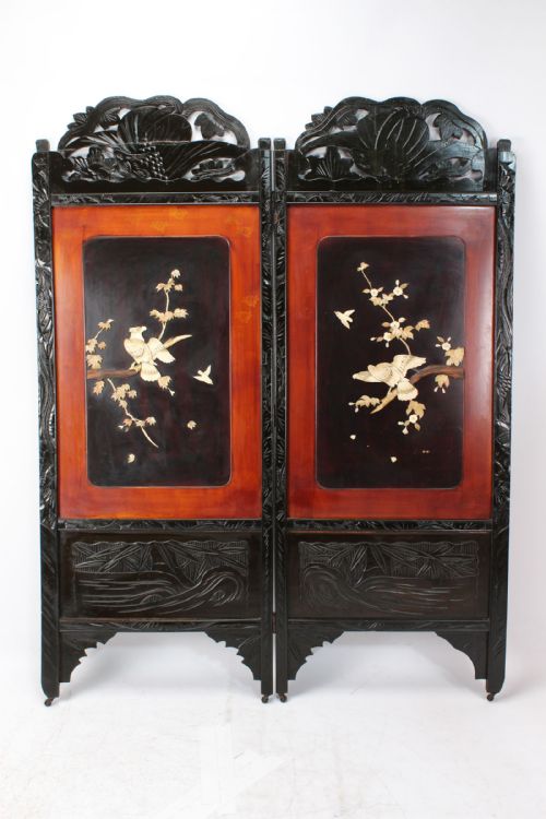 Tall Japanese Inlaid Shibayama Dressing Screen