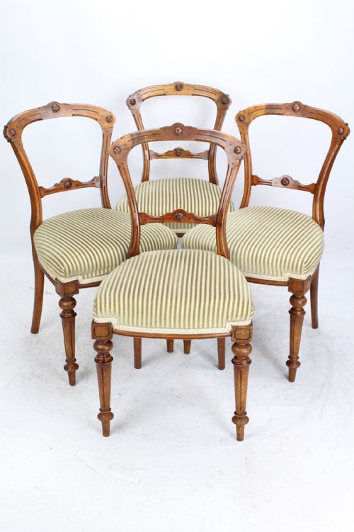 Set 4 Victorian Walnut Balloon Back Chairs