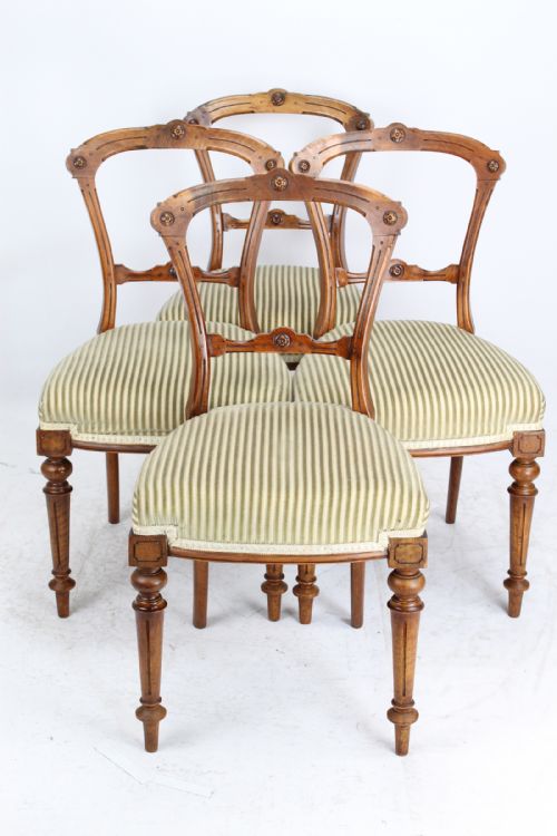 fig 1. Set 4 Victorian Walnut Balloon Back Chairs