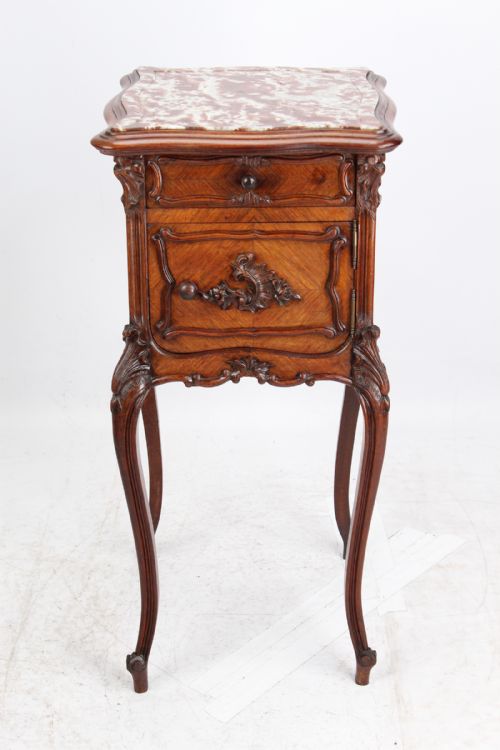 Antique French Kingwood & Marble Bedside Cabinet