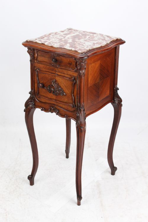 fig 1. Antique French Kingwood & Marble Bedside Cabinet