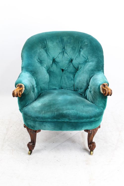 Victorian Button Back Walnut Tub Armchair