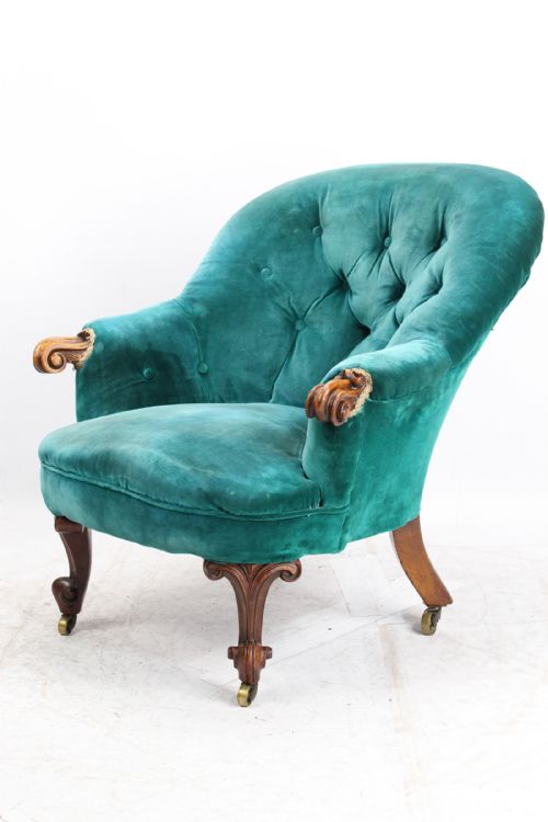 fig 1. Victorian Button Back Walnut Tub Armchair