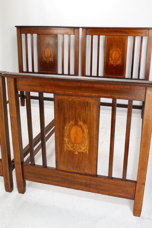 fig 2. Pair Edwardian Mahogany & Inlaid Single Beds