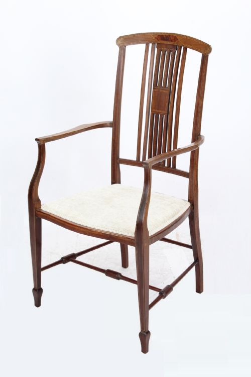 fig 1. Edwardian Mahogany & Inlaid Open Armchair