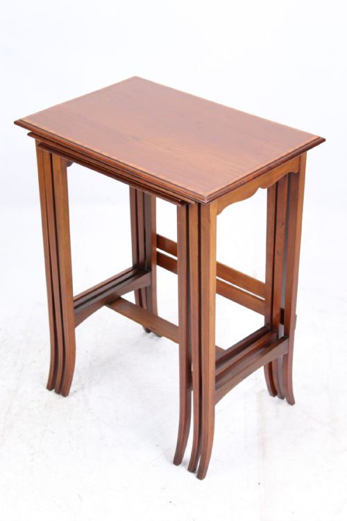 Tall Edwardian Inlaid Mahogany Nest of 3 Tables